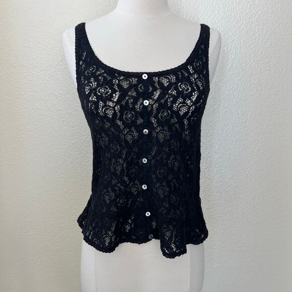 Tally Wejil lace peplum tank top black faux buttons - Picture 1 of 6